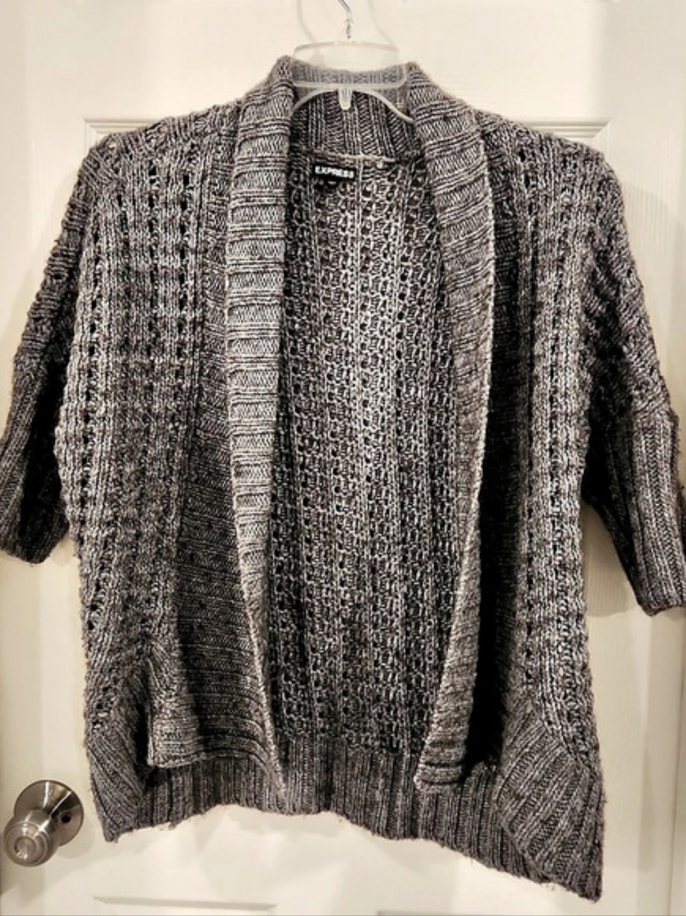 Express Women’s Short Sleeve Open Front Chunky Knit Cardigan Sweater Size M Wool